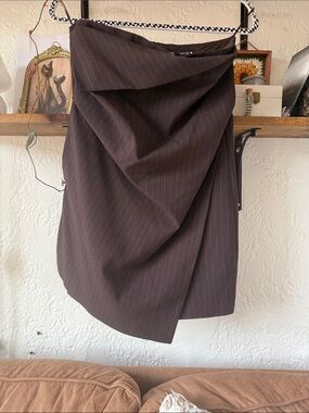 ZARA Pinstripe Draped Brown Wrap DRESS